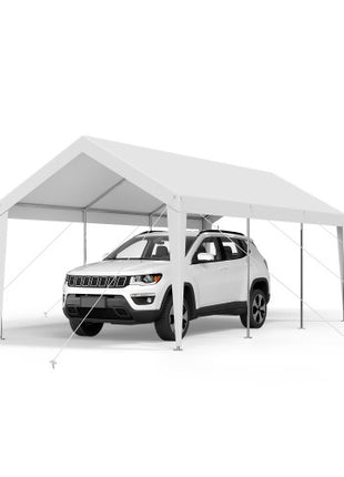 Carport, 10 x 20 FT Outdoor Car Canopy, Potable Carport, Heavy Duty Galvanized Car Shelter, UV-Resistant & Water-Resistant, All-Season Protection, Storage Shed for Boat Motorcycle White