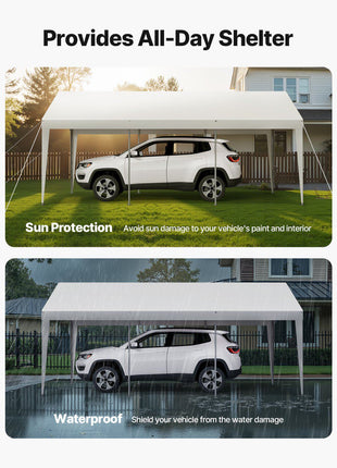 Carport, 10 x 20 FT Outdoor Car Canopy, Potable Carport, Heavy Duty Galvanized Car Shelter, UV-Resistant & Water-Resistant, All-Season Protection, Storage Shed for Boat Motorcycle White