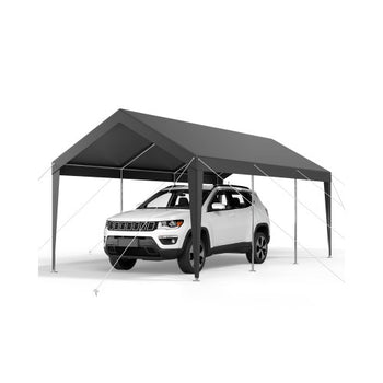 Carport, 10 x 20 FT Outdoor Car Canopy, Potable Carport, Heavy Duty Galvanized Car Shelter, UV-Resistant & Water-Resistant, All-Season Protection, Storage Shed for Car Boat Motorcycle Grey