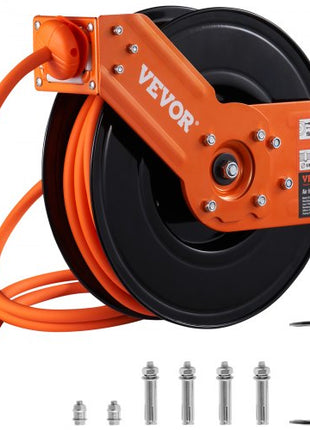 Retractable Air Hose Reel, 3/8 IN x 50 FT Hybrid Air Hose Max 300PSI, Air Compressor Hose Reel with 5 In Lead in, Ceiling / Wall Mount Heavy Duty Double Arm Steel Reel