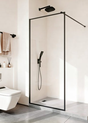 Fixed Glass Shower Panel, 34 x 73.6 in Full-Framed Fixed Shower Screen, 5/16 in Thick Clear Tempered Glass Door with Bottom Seal Strip and Hardware, Easy to Clean, for Bathroom, Matte Black