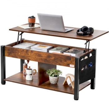 Lift Top Coffee Table, 41.7 in Rectangle Coffee Table with Extra Storage Pockets, Pop Up Coffee Table for Living Room, Brown