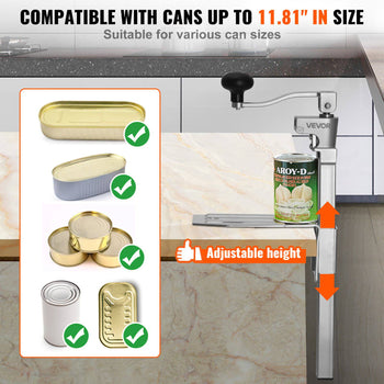 Commercial Can Opener, Heavy-Duty Manual Tabletop Cans Opener for Cans Up to 11.8 in Height, Height-Adjustable Professional Can Openers Fixed with Screws, for Restaurant, Hotel, and Food Store