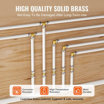 Pipe Fittings, 1/2" 45PCS (15xStraight, 15xElbows, 15xTees) Brass Pipe Fittings, Push-Fit Pipe Connector Brass Air Fittings, Plumbing Fittings Adapter for Heating/Shower Systems, Water Pipes