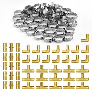 Pipe Fittings, 1/2" 45PCS (15xStraight, 15xElbows, 15xTees) Brass Pipe Fittings, Push-Fit Pipe Connector Brass Air Fittings, Plumbing Fittings Adapter for Heating/Shower Systems, Water Pipes