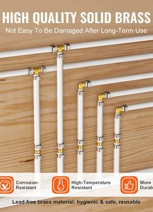 Pipe Fittings, 3/4" 45PCS (15xStraight, 15xElbows, 15xTees) Brass Pipe Fittings, Push-Fit Pipe Connector Brass Air Fittings, Plumbing Fittings Adapter for Heating/Shower Systems, Water Pipes