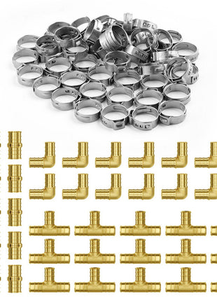 Pipe Fittings, 3/4" 45PCS (15xStraight, 15xElbows, 15xTees) Brass Pipe Fittings, Push-Fit Pipe Connector Brass Air Fittings, Plumbing Fittings Adapter for Heating/Shower Systems, Water Pipes