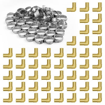 Pipe Fittings, 3/4" 50PCS Brass Pipe Fittings, Clamp-style Elbows Pipe Connector Brass Air Fittings, Heavy Duty Plumbing Fittings Tube Adapter for Heating/Shower Systems,Outdoor Water Pipes