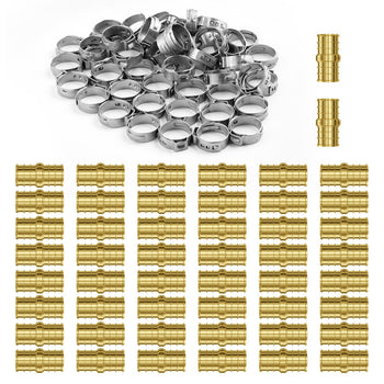Pipe Fittings, 1/2" 50PCS Brass Pipe Fittings, Clamp-style Straight-Through Pipe Connector Brass Air Fittings, Heavy Duty Plumbing Fittings Tube Adapter for Heating/Shower Systems,Water Pipes