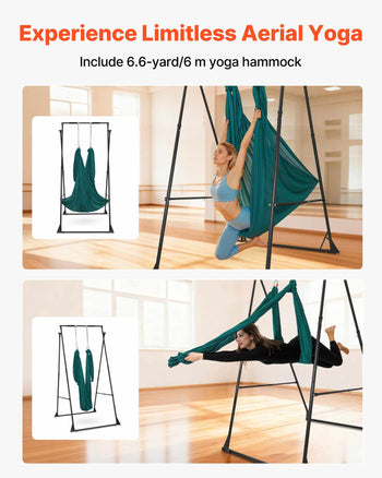 Yoga Stand Frame, Max 440.9 lbs Load Swing Stand, Triangular Structure Pull Up Stands, Aerial Silk Stands with EVA Foam & 6.6-yard Yoga Hammock, 4-Level Horizontal & 6-Level Vertical Adjustment