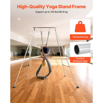 Yoga Stand Frame, Max 310 lbs Load Swing Stand, Triangular Structure Pull Up Stands, Aerial Silk Stands with Height Adjustable & Aluminum Frame Legs, Stainless Steel Top Bar