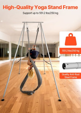 Yoga Stand Frame, 9.6 ft Length Swing Stand, Max 551.2 lbs Load Triangular Structure Aerial Rig, Aerial Silk Stands for Yoga Enthusiasts, Non-Slip Base, Lightweight, Detachable Design