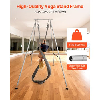 Yoga Stand Frame, 9.6 ft Length Swing Stand, Max 551.2 lbs Load Triangular Structure Aerial Rig, Aerial Silk Stands for Yoga Enthusiasts, Non-Slip Base, Lightweight, Detachable Design