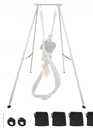 Yoga Stand Frame, 9.6 ft Length Swing Stand, Max 551.2 lbs Load Triangular Structure Aerial Rig, Aerial Silk Stands for Yoga Enthusiasts, Non-Slip Base, Lightweight, Detachable Design