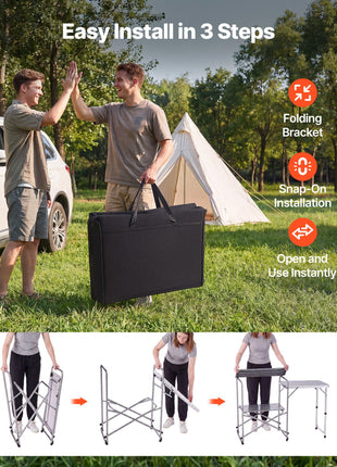 Camping Kitchen Table, Slim-Fold Cook Station, Portable Folding Table, with Side Table, Heat Resistant Tabletop, and Carrying Bag, Ideal for Outdoor Picnics, BBQs, Camping, RV Traveling