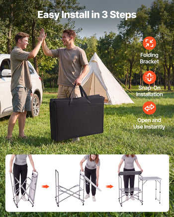 Camping Kitchen Table, Slim-Fold Cook Station, Portable Folding Table, with Side Table, Heat Resistant Tabletop, and Carrying Bag, Ideal for Outdoor Picnics, BBQs, Camping, RV Traveling