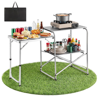 Camping Kitchen Table, Slim-Fold Cook Station, Portable Folding Table, with Side Table, Heat Resistant Tabletop, and Carrying Bag, Ideal for Outdoor Picnics, BBQs, Camping, RV Traveling