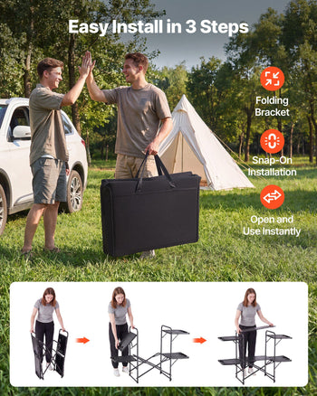 Camping Kitchen Table, Slim-Fold Cook Station, Portable Folding Table, with 4 Side Tables, Heat Resistant Tabletop, and Carrying Bag, Ideal for Outdoor Picnics, BBQs, Camping, RV Traveling