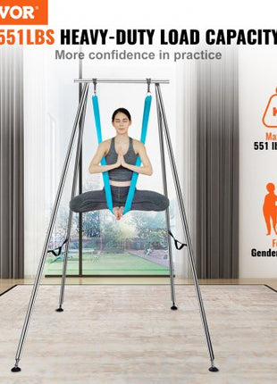 Aerial Yoga Frame & Yoga Hammock, 9.67 ft Height Professional Yoga Swing Stand Comes with 13.1 Yards Aerial Hammock, Max 551.15 lbs Load Capacity Yoga Rig for Indoor Outdoor Aerial Yoga, Blue