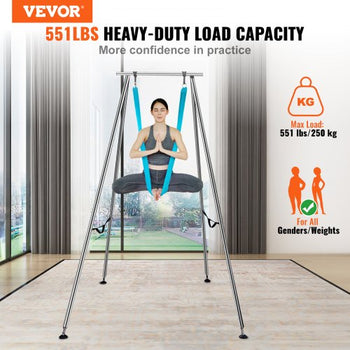 Aerial Yoga Frame & Yoga Hammock, 9.67 ft Height Professional Yoga Swing Stand Comes with 13.1 Yards Aerial Hammock, Max 551.15 lbs Load Capacity Yoga Rig for Indoor Outdoor Aerial Yoga, Blue