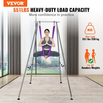 Aerial Yoga Frame & Yoga Hammock, 9.67 ft Height Professional Yoga Swing Stand Comes with 13.1 Yards Aerial Hammock, Max 551.15 lbs Load Capacity Yoga Rig for Indoor Outdoor Aerial Yoga, Purple