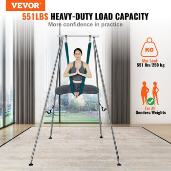 Aerial Yoga Frame & Yoga Hammock, 9.67 ft Height Professional Yoga Swing Stand Comes with 6.6 Yards Aerial Hammock, Max 551.15 lbs Load Capacity Yoga Rig for Indoor Outdoor Aerial Yoga, Green