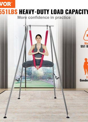 Aerial Yoga Frame & Yoga Hammock, 9.67 ft Height Professional Yoga Swing Stand Comes with 6.6 Yards Aerial Hammock, Max 551.15 lbs Load Capacity, Yoga Rig for Indoor Outdoor Aerial Yoga, Red