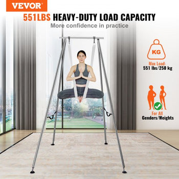 Aerial Yoga Frame & Yoga Hammock, 9.67 ft Height Professional Yoga Swing Stand Comes with 6.6 Yards Aerial Hammock, Max 551.15 lbs Load Capacity Yoga Rig for Indoor Outdoor Aerial Yoga, White