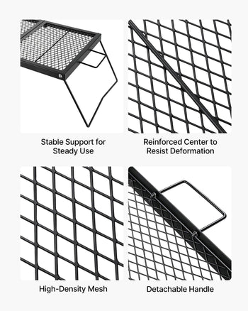 Heavy Duty Folding Campfire Grill, 24" Portable Camping Grill Grate, Sturdy Steel Mesh, Compact Equipment Over Fire Pit, with Legs and Handle, Grilling Rack for Outdoor Open Flame Cooking, Black