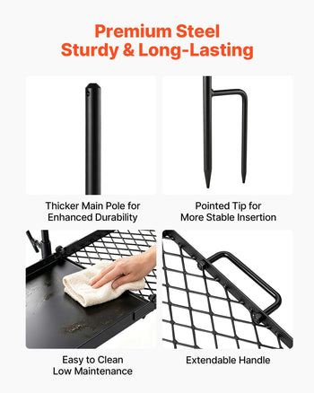 Heavy Duty Swivel Campfire Grill, 24" Portable Camping Grill Grate & Griddle, Sturdy Steel BBQ Mesh, 360° Height Adjustable Over Fire Pit Equipment, for Outdoor Open Flame Cooking, Black