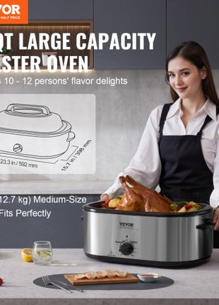 Electric Roaster Oven, 24 QT Turkey Roaster Oven with Self-Basting Lid, 1450W Roaster Oven with Defrost & Warm Function, Adjustable Temp, Removable Pan & Rack, Fits Turkeys Up to 28LBS, Silver