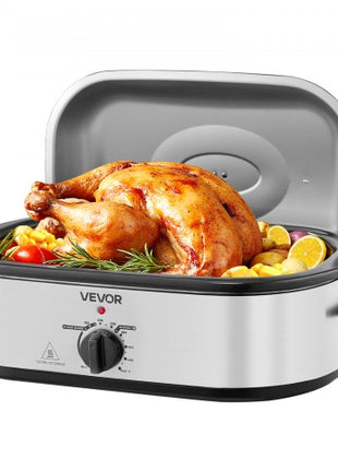 Roaster Oven, 18QT Electric Roaster Oven, 150-450? Adjustable Temperature Electric Roasting Pan with Self-Basting Lid, Cool-Touch Handle, Defrost & Warm Function, Stainless Steel Turkey Ovens