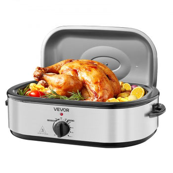 Roaster Oven, 18QT Electric Roaster Oven, 150-450? Adjustable Temperature Electric Roasting Pan with Self-Basting Lid, Cool-Touch Handle, Defrost & Warm Function, Stainless Steel Turkey Ovens