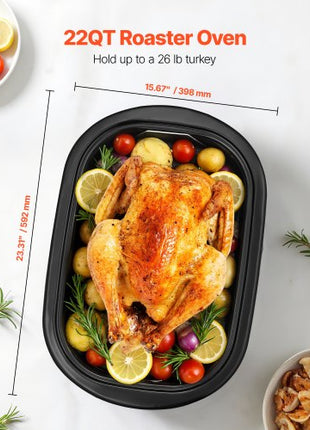 Roaster Oven, 22QT Electric Roasting Pan, 150-450? Adjustable Temperature Multifunctional Electric Roaster Oven with Self-Basting Lid, Defrost & Warm Function for Holiday Meal, Fits 26lb Turkey