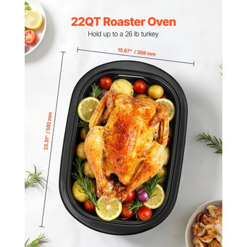 Roaster Oven, 22QT Electric Roasting Pan, 150-450? Adjustable Temperature Multifunctional Electric Roaster Oven with Self-Basting Lid, Defrost & Warm Function for Holiday Meal, Fits 26lb Turkey