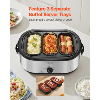Roaster Oven, 24QT Electric Turkey Roaster Oven, 150-450? Adjustable Temperature Electric Roasting Pan with 3 Bin Buffet Server, Self-Basting Lid, Defrost & Warm Function, Self-Basting Lid