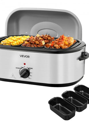 Roaster Oven, 24QT Electric Turkey Roaster Oven, 150-450? Adjustable Temperature Electric Roasting Pan with 3 Bin Buffet Server, Self-Basting Lid, Defrost & Warm Function, Self-Basting Lid