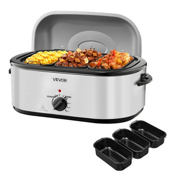Roaster Oven, 24QT Electric Turkey Roaster Oven, 150-450? Adjustable Temperature Electric Roasting Pan with 3 Bin Buffet Server, Self-Basting Lid, Defrost & Warm Function, Self-Basting Lid