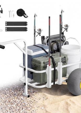 Beach Fishing Cart, 200 lbs Load Capacity, Foldable Fishing Cart with Heavy-Duty Carbon Steel Frame, 13-Inch All-Terrain PU Balloon Tires, 7 Rod Holders, for Outdoor Activities Camping Picnic