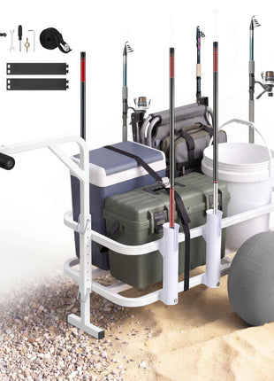 Beach Fishing Cart, 300 lbs Load Capacity, Fishing Cart Wagon with Heavy-Duty Aluminum Alloy Frame, 13-Inch All-Terrain PU Balloon Tires, 8 Rod Holders, for Outdoor Activities Camping Picnic
