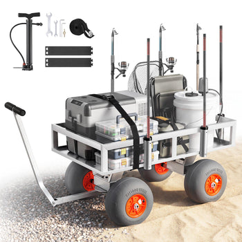 Beach Fishing Cart, 350 lbs Load Capacity, Fishing Cart Wagon with Heavy-Duty Aluminum Alloy Frame, 13-Inch All-Terrain PU Balloon Tires, 6 Rod Holders, for Outdoor Activities Camping Picnic