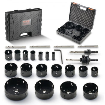 Hole Saw Kit, 18 PCS Saw Blades, 6 Drill Bits, 1 Hex Wrench, General Purpose Size from 3/4" to 4-1/2", Bi Metal M42 Hole Saw Set with Carrying Case, Ideal for Wood Board, Plastic and Iron Plate