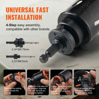 Universal fast installation tool with black finish, metal construction, and orange accents for easy assembly.