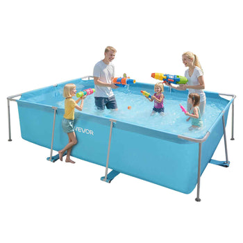 Frame Above Ground Swimming Pool, 118 x 78 x 30 in Rectangular Steel Metal Frame, Large Rectangle Outdoor Backyard Family Pool, Easy to Assemble Rust-Resistant, 1046 Gallon Water Capacity, Blue