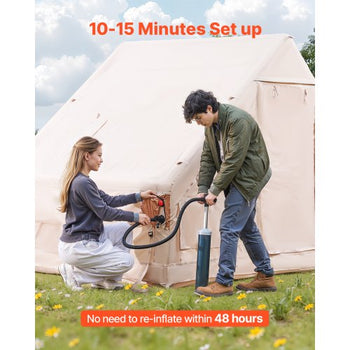 Inflatable Tents for Camping, 3-5 Person Easy Setup Blow up Tent with Hand Pump, 300D Oxford 4 Season Glamping Tent with Stove Jack 2 Doors & 2 Mesh Windows, Storage Bag Included for Easy Taking