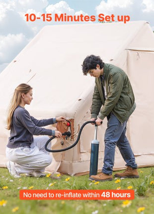 Inflatable Tents for Camping, 3-5 Person Easy Setup Blow up Tent with Hand Pump, 300D Oxford 4 Season Glamping Tent with Canopy, Stove Jack, 2 Doors & 2 Mesh Windows (Storage Bag Included)