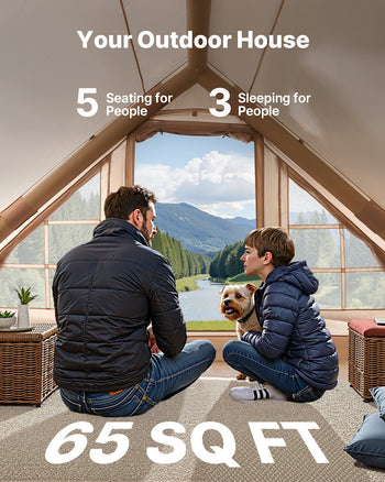 Inflatable Tents for Camping, 3-5 Person Easy Setup Blow up Tent with Hand Pump, 300D Oxford 4 Season Glamping Tent with Canopy, Stove Jack, 2 Doors & 2 Mesh Windows (Storage Bag Included)