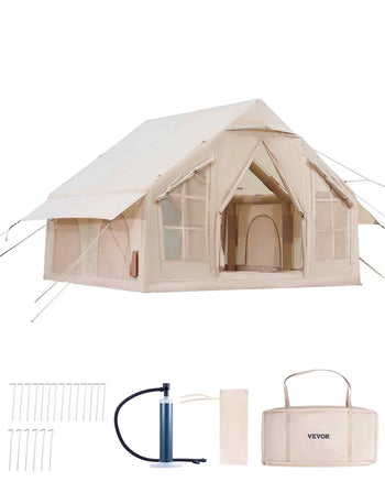 Inflatable Tents for Camping, 4-6 Person Easy Setup Blow up Tent with Hand Pump, 300D Oxford 4 Season Glamping Tent with Stove Jack 2 Doors & 4 Mesh Windows, Storage Bag Included for Easy Taking