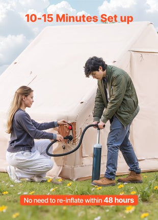 Inflatable Tents for Camping, 5-8 Person Easy Setup Blow up Tent with Hand Pump, 300D Oxford Glamping Tent with Stove Jack 2 Doors & 4 Mesh Windows, Storage Bag Included for Easy Taking