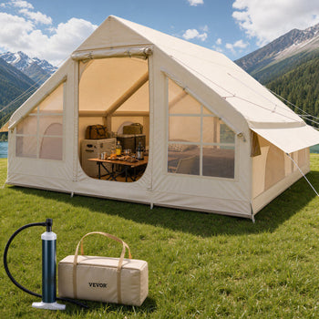 Inflatable Tents for Camping, 5-8 Person Easy Setup Blow up Tent with Hand Pump, 300D Oxford Glamping Tent with Stove Jack 2 Doors & 4 Mesh Windows, Storage Bag Included for Easy Taking